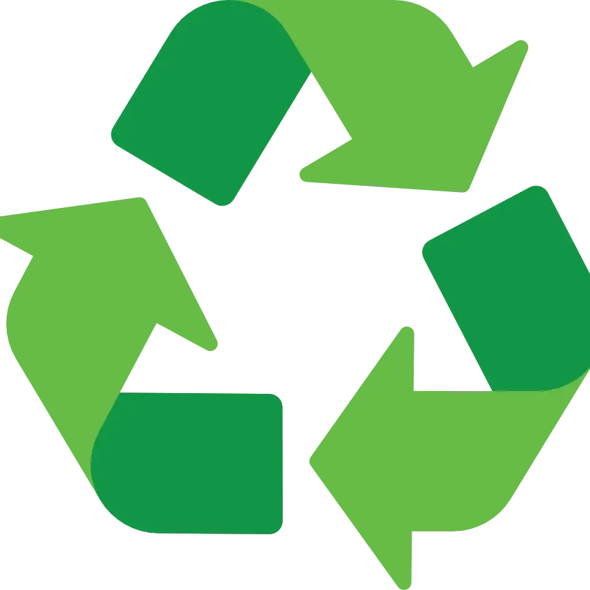 Recycling-Symbol mit drei grünen Pfeilen, die im Kreis angeordnet sind.